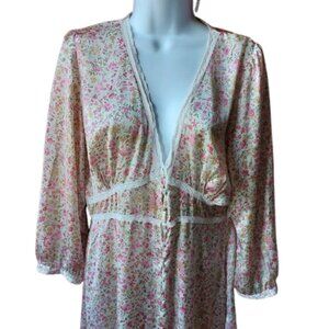 ZARA Romantic Long Sleeve Pink and White Floral Dress Size Small